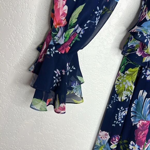 NWT Mikael Aghal Maxi Dress Blue Floral Size 0 - Picture 7 of 16
